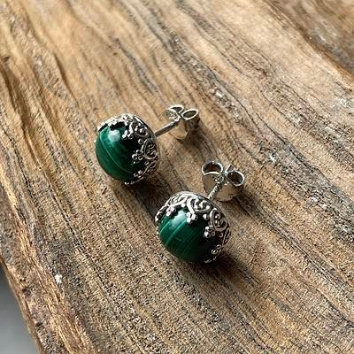 Zilveren oorstekers malachiet-2