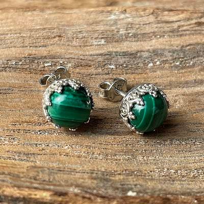 Zilveren oorstekers malachiet-3