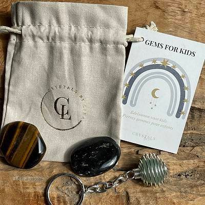 Edelsteen set voor kinderen - groene aventurijn - tijgeroog - zwarte toermalijn (2)