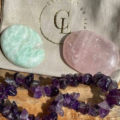 Edelsteen set rouw en verdriet - troostcadeau - amazoniet - rozenkwarts - amethist (4)