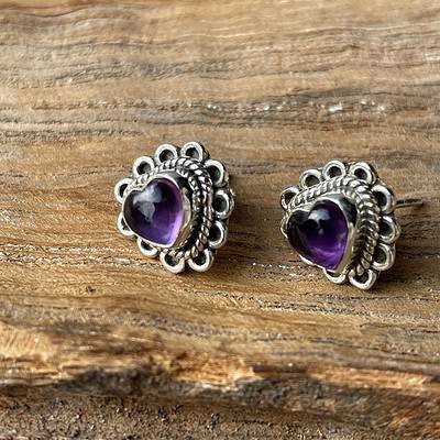 hartvormige oorknoppen met amethist