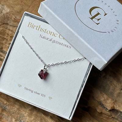 Geboortesteen ketting januari - granaat - zilver (18)