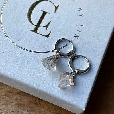 Geboortesteen oorbellen april - heldere kwarts - zilver (1)