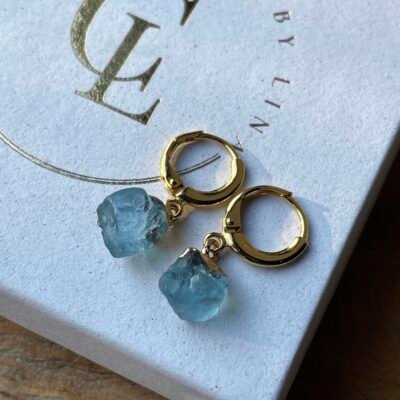 Geboortesteen oorbellen maart - aquamarijn - goud (3)